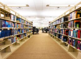 Bookshelves at the Roseman Library