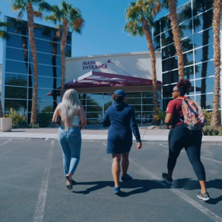 Students walking into building