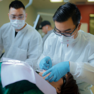 Dentists working on patient